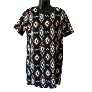 Very J Patterned ikat Mini Shift Dress in Navy, Size Small